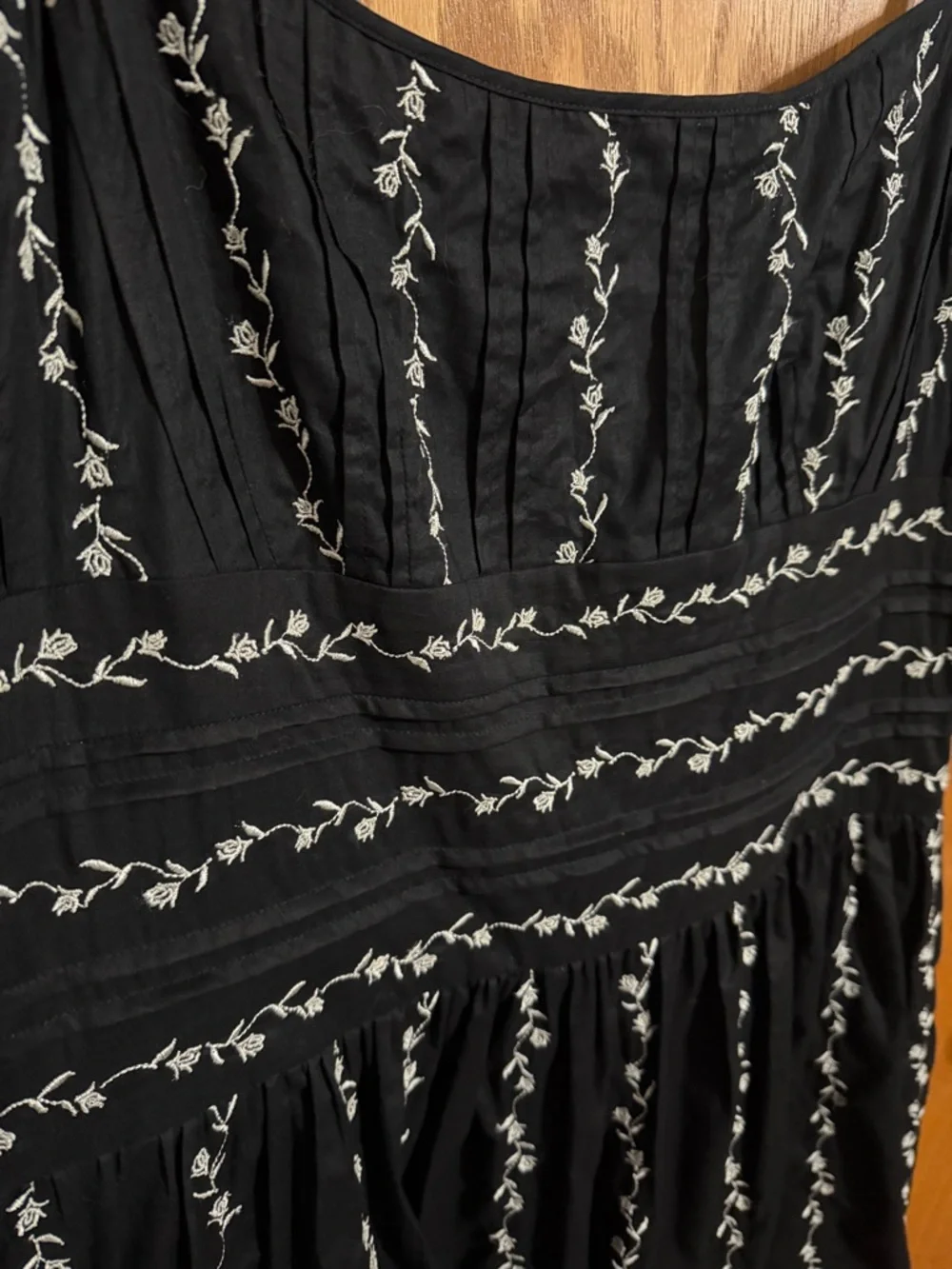Ann Taylor Black Dress with White Vine Embroidery